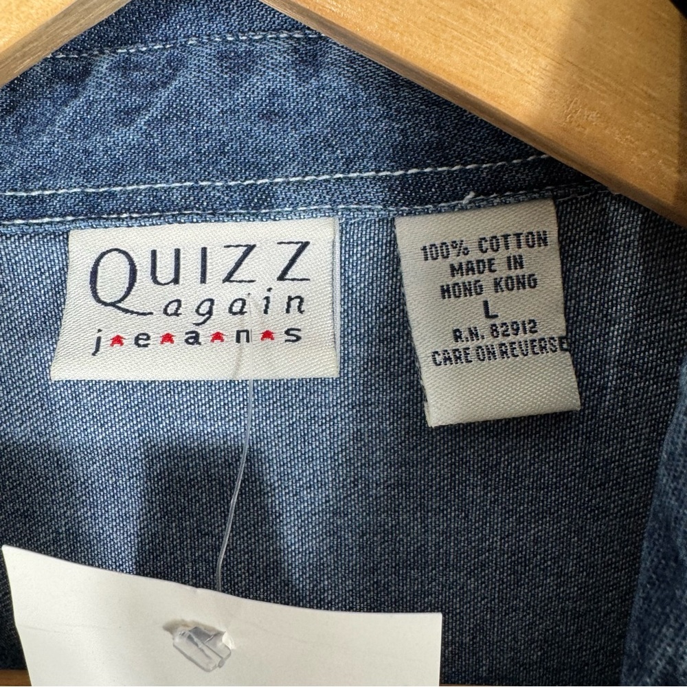Vintage Women’s Quizz Again Patriotic Denim Shirt L Red White Blue Americana - Picture 7 of 9